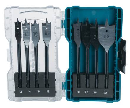 Makita E-08698 8-Piece Flat Bit Set 150mm, 12-32mm, 1/4" Hex Shank