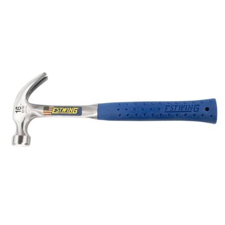 Estwing E3-16C 16oz Curved Claw Solid Steel Hammer with Blue Shock Reduction Grip