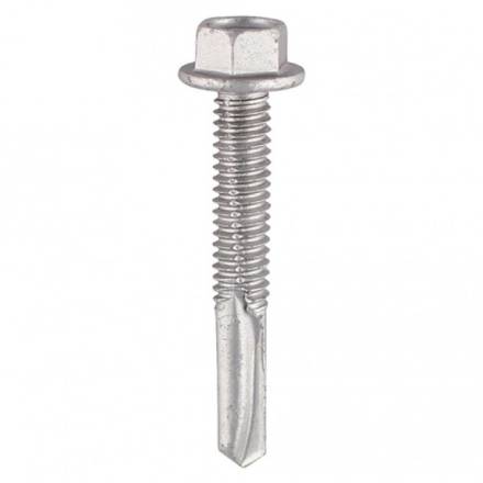 TIMCO Metal Construction Heavy Section Tek Screws - Hex Self-Drilling Exterior Silver Organic 5.5 x 80mm (Box 100)