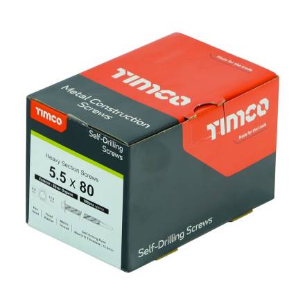TIMCO Metal Construction Heavy Section Tek Screws - Hex Self-Drilling Exterior Silver Organic 5.5 x 80mm (Box 100)
