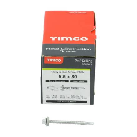TIMCO Metal Construction Heavy Section Tek Screw Hex EPDM Washer Self-Drilling Exterior 5.5 x 80mm