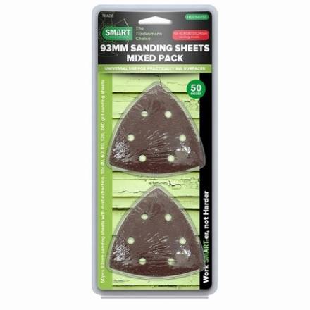 SMART Trade Series 93mm Mixed Grit Multi-Tool Triangular Sanding Sheets - Pack of 50