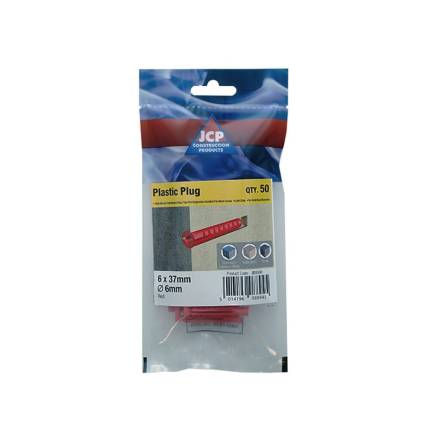 JCP Fixings Premium Red Plastic Wall Plugs 6.0 x 37mm (Bag of 50)