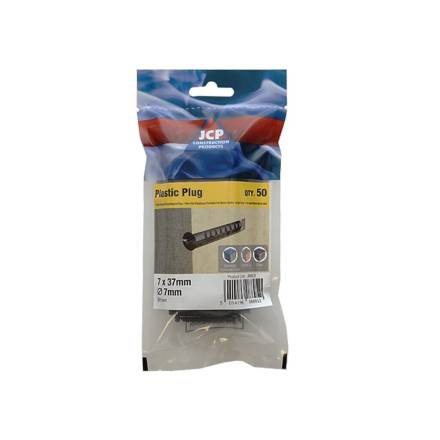 JCP Fixings Premium Brown Plastic Wall Plugs 7.0 x 37mm (Bag of 50)