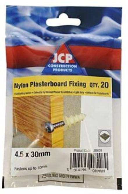 JCP J-Plug Nylon Self-Drill Plasterboard Fixing 4.5 x 30mm - Pack of 20