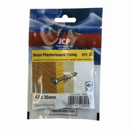 JCP Fixings J-Plug Self-Drill Metal Plasterboard Fixing - 4.5 x 35mm Screw