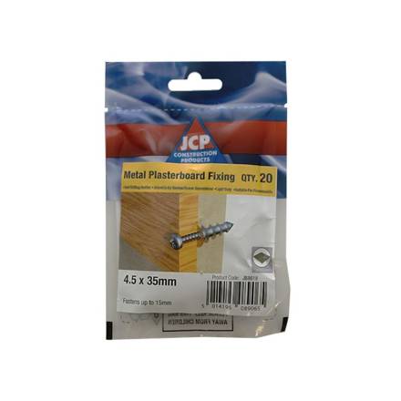 JCP Fixings J-Plug Self-Drill Metal Plasterboard Fixing - 4.5 x 35mm Screw