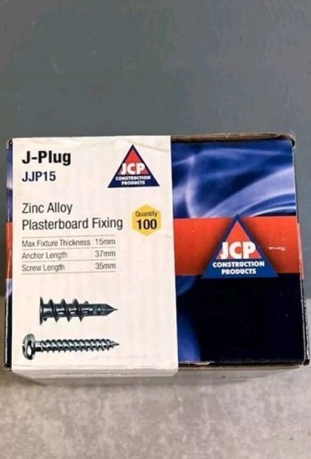 JCP Fixings J-Plug Self-Drill Metal Plasterboard Fixing - 4.5 x 35mm Screw