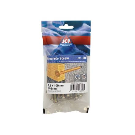 JCP Fixings Countersunk Concrete Screw with Cover Cap and T30 Bit ZYP 7.5 x 100mm (Bag of 55)
