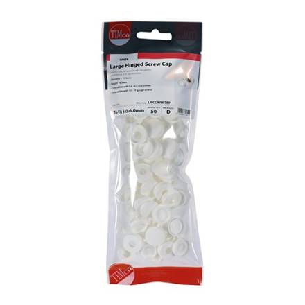 TIMCO Hinged Screw Caps Large White To Fit 5.0-6.0mm Screw (Pack of 50)