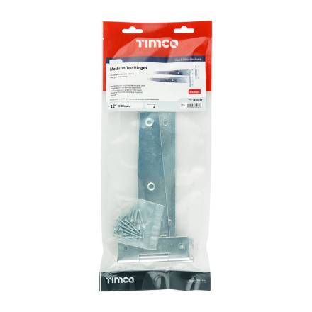 TIMCO Medium Tee Hinge Pair Zinc 12" (305mm) - Plain Bag