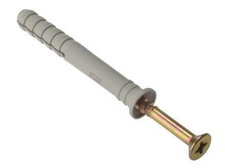 JCP Fixings 6 x 60mm Hammer Fixing Nylon Plug with Zinc Yellow Passivated Screw