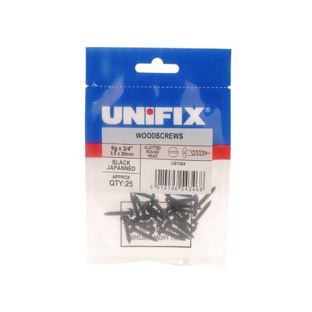 Owlett-Jaton Unifix Slotted Round Head Black Japanned Woodscrew 6g x 3/4" (3.5 x 20mm)