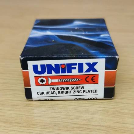 Unifix Twinqwik 10mm x 1in Countersunk Twinthread BZP Woodscrew Pack of 200