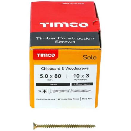 Timco Solo Woodscrew PZ2 CSK ZYP 5.0 x 80mm Box of 200