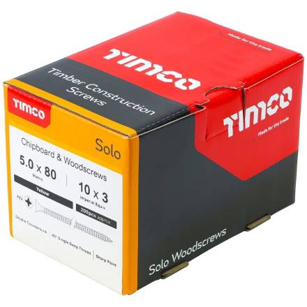 Timco Solo Woodscrew PZ2 CSK ZYP 5.0 x 80mm Box of 200