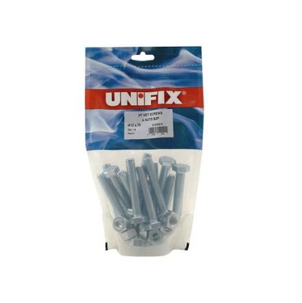 M8 x 25mm High Tensile Set Screws and Nuts BZP Pack of 55