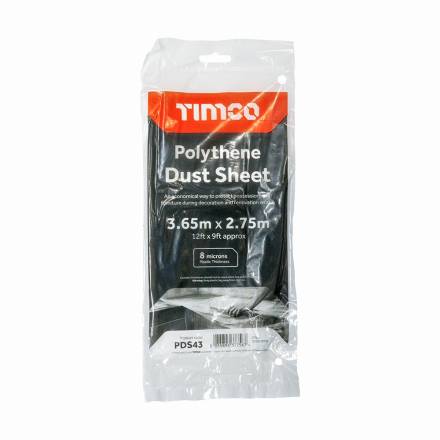 TIMCO Polythene Dust Sheet 3.65m x 2.75m Clear 8 Micron