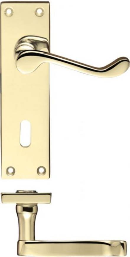 Zoo Hardware Project Range Victorian Scroll Lever on Lock Backplate Electro Brass PR021EB