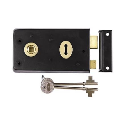 TIMCO Rim Sash Lock with Inward and Outward Keep - Black - 143 x 83mm