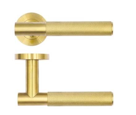 Zoo Hardware Rosso Tecnica Orta Knurled Lever on Round Rose - PVD Satin Brass (Pair)