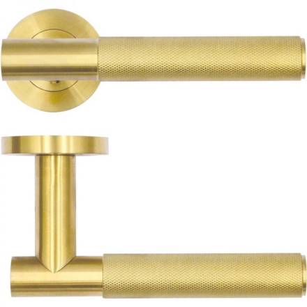 Zoo Hardware Rosso Tecnica Orta Knurled Lever on Round Rose - PVD Satin Brass (Pair)