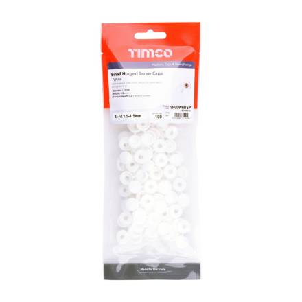 TIMCO Hinged Screw Caps Small White - To Fit Screws 3.0-4.5mm / Gauge 4-9 (Pack of 100)