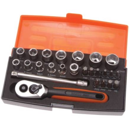 Bahco SL25 1/4" Drive Metric Socket and Bit Set 25 Piece