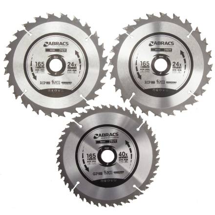 Abracs TCTC1653 TCT Circular Saw Blade Triple Pack 165mm x 20mm 24T and 40T
