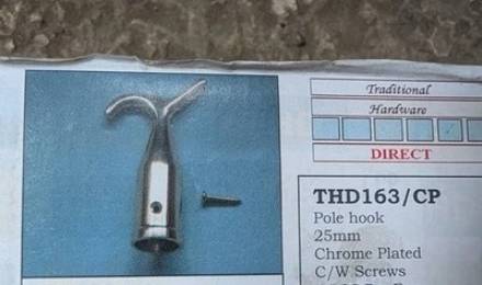 Traditional Hardware THD163/CP Sash Pole Hook for 25mm Pole - Chrome Plated