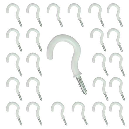 Unifix 38mm White Plastic Coated Round Cup Hook - Pack of 6