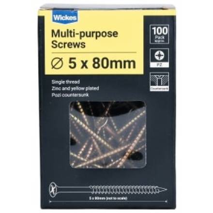 5 x 80mm Countersunk Zinc Yellow Passivated Wood Screw