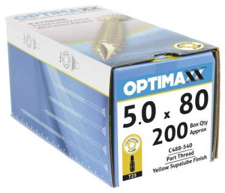 5 x 80mm Countersunk Zinc Yellow Passivated Wood Screw