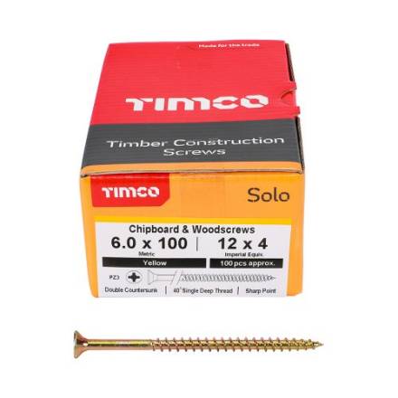 6 x 100mm Countersunk Zinc Yellow Passivated Wood Screw
