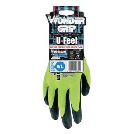 WonderGrip WG-1855HY U-Feel Single Nitrile-Coated General Handling Gloves - Hi-Vis Yellow, Size Medium (8)