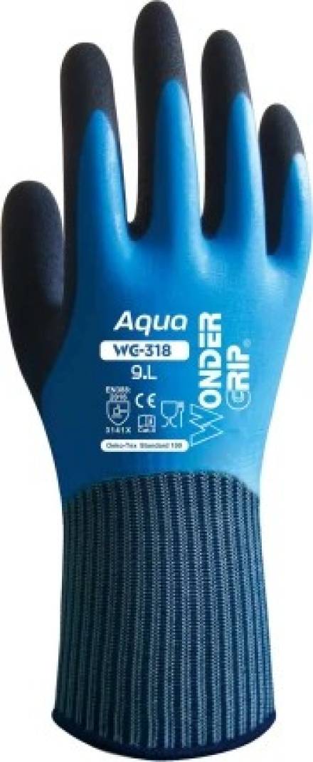 WonderGrip WG-318 Aqua Double Latex Coated Waterproof Work Glove Size L/9
