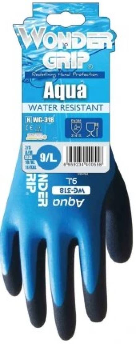 WonderGrip WG-318 Aqua Double Latex Coated Waterproof Work Glove Size L/9