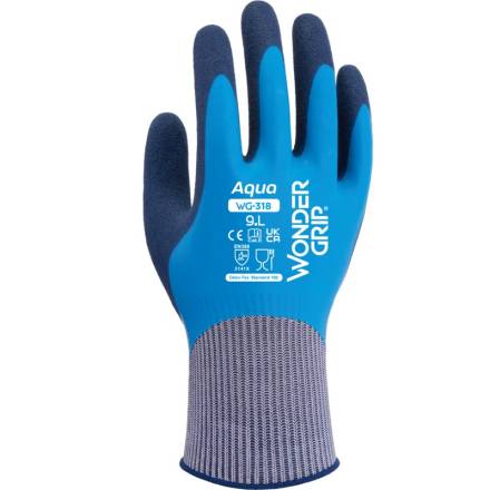 WonderGrip WG-318 Aqua Double Latex Coated Waterproof Work Glove Size L/9