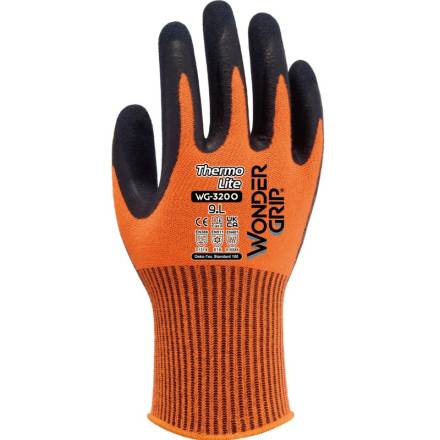 WonderGrip Thermo Lite WG-320O Double Latex Cold Protection Gloves Orange Medium