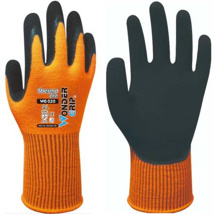 WonderGrip WG-320O Thermo Lite Double Latex Cold-Handling Gloves - Orange, Size L (9)
