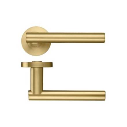 Zoo Hardware Stanza Lucca Lever on Round Rose - Favo Satin Brass (ZPZ090-FSB)