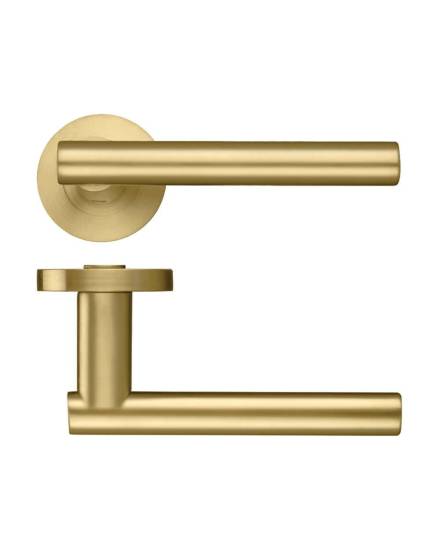 Zoo Hardware Stanza Lucca Lever on Round Rose - Favo Satin Brass (ZPZ090-FSB)