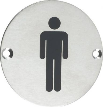 Zoo Hardware Male Sex Symbol Round Disc Sign 76mm Satin Stainless Steel